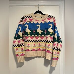 Kina & Tam Sz: XS Duck Goose Heart Flower Cottagecore Warm Winter sweater